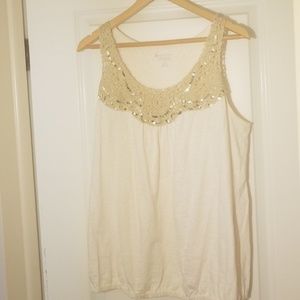 Lane Bryant Cream Cotton Embellished Blouse